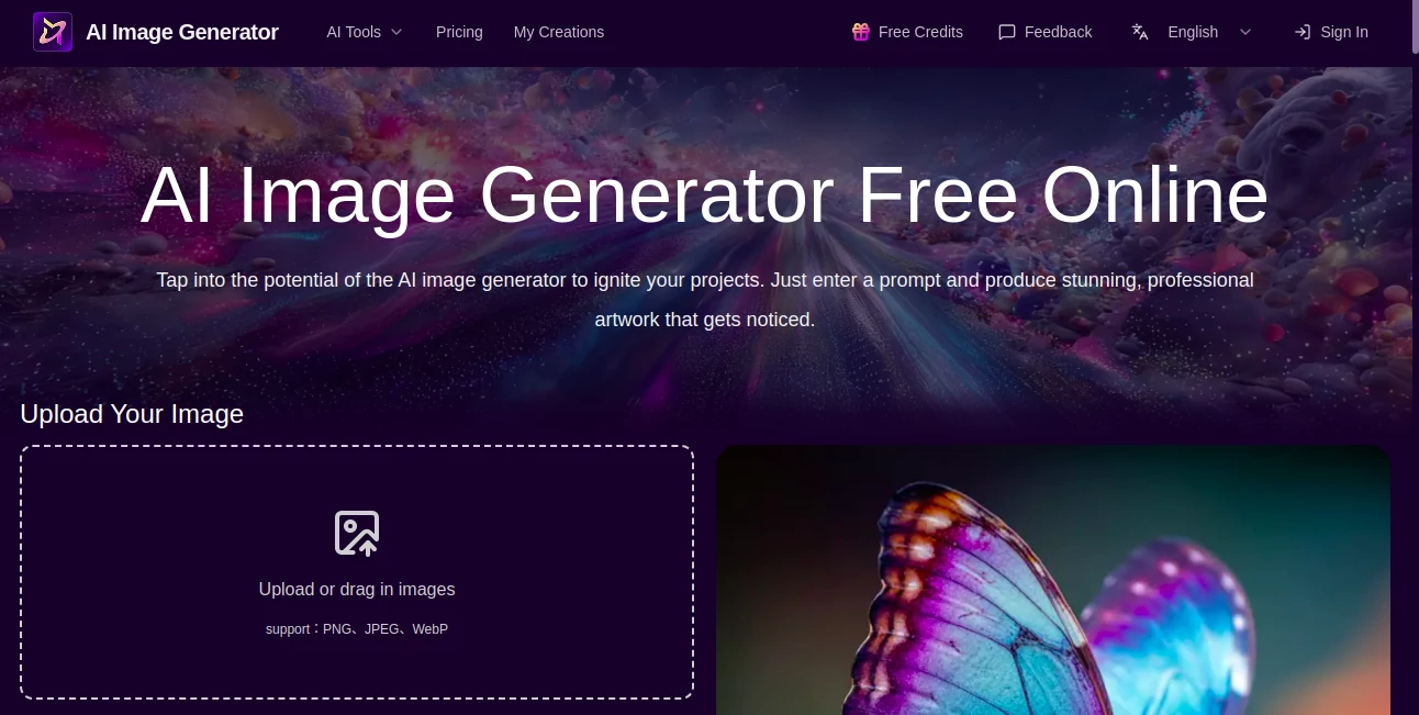Screenshot of AI Image Generator Free Online – An AI tool in the ,AI Text to Image ,AI Photo & Image Generator ,AI Art Generator ,AI Design Generator  category, showcasing its interface and key features.