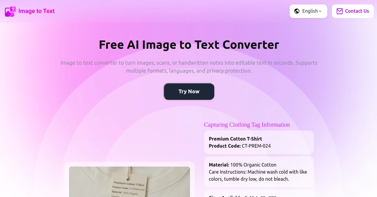 Screenshot of AI Image to Text Converter – An AI tool in the ,Photo & Image Editor ,AI Speech to Text ,AI Document Extraction ,AI Files Assistant  category, showcasing its interface and key features.