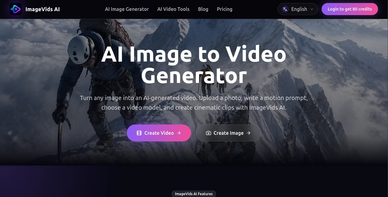 Screenshot of ImageVids AI – An AI tool in the ,AI Image to Video ,AI Video Generator ,Video  category, showcasing its interface and key features.