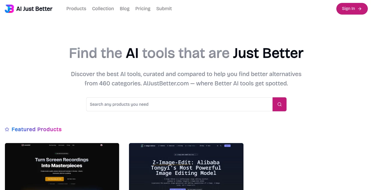 Screenshot of AI Just Better – An AI tool in the ,AI Tools Directory  category, showcasing its interface and key features.