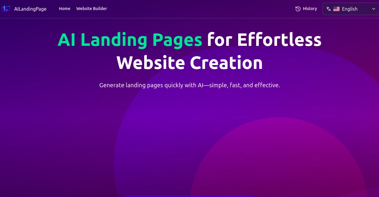 Screenshot of AILandingPage – An AI tool in the ,AI Landing Page Builder ,AI SEO Assistant ,AI Design Generator ,AI Website Designer  category, showcasing its interface and key features.