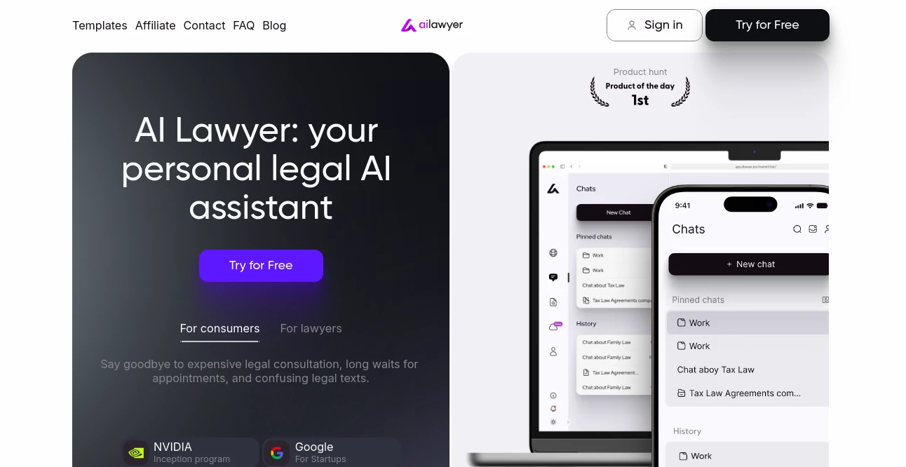 Screenshot of AI Lawyer – An AI tool in the ,AI Research Tool ,AI Legal Assistant ,AI Contract Management ,AI Document Extraction  category, showcasing its interface and key features.