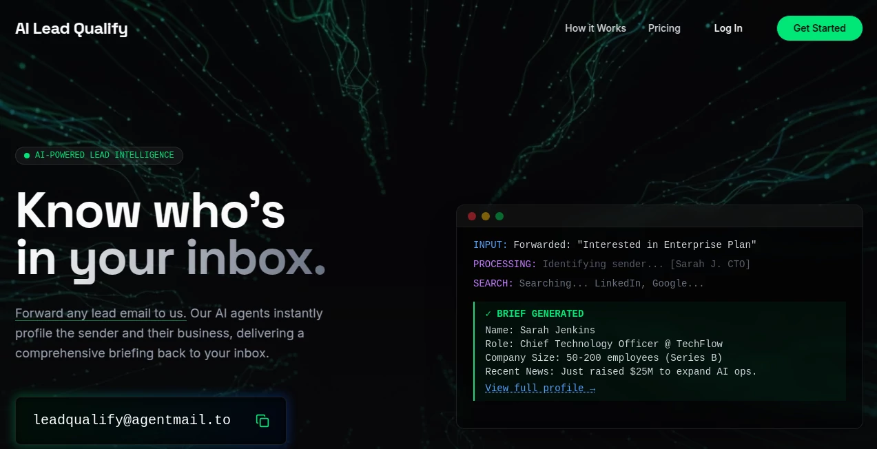 Screenshot of AI Lead Qualify – An AI tool in the ,AI Sales Assistant ,AI CRM Assistant ,AI Digital Marketing Generator ,AI Lead Generation  category, showcasing its interface and key features.
