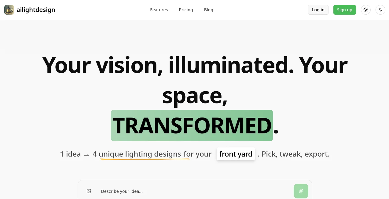 Screenshot of AI Light Design – An AI tool in the ,AI Design Generator ,AI Graphic Design ,AI Interior & Room Design ,AI Design Assistant  category, showcasing its interface and key features.