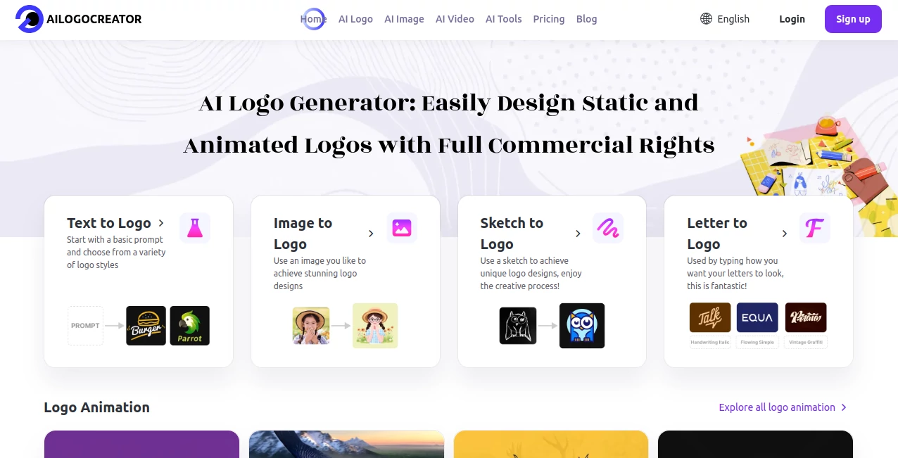 Screenshot of AILogoCreator – An AI tool in the ,AI Icon Generator ,AI Logo Generator ,AI Design Generator ,AI Graphic Design  category, showcasing its interface and key features.