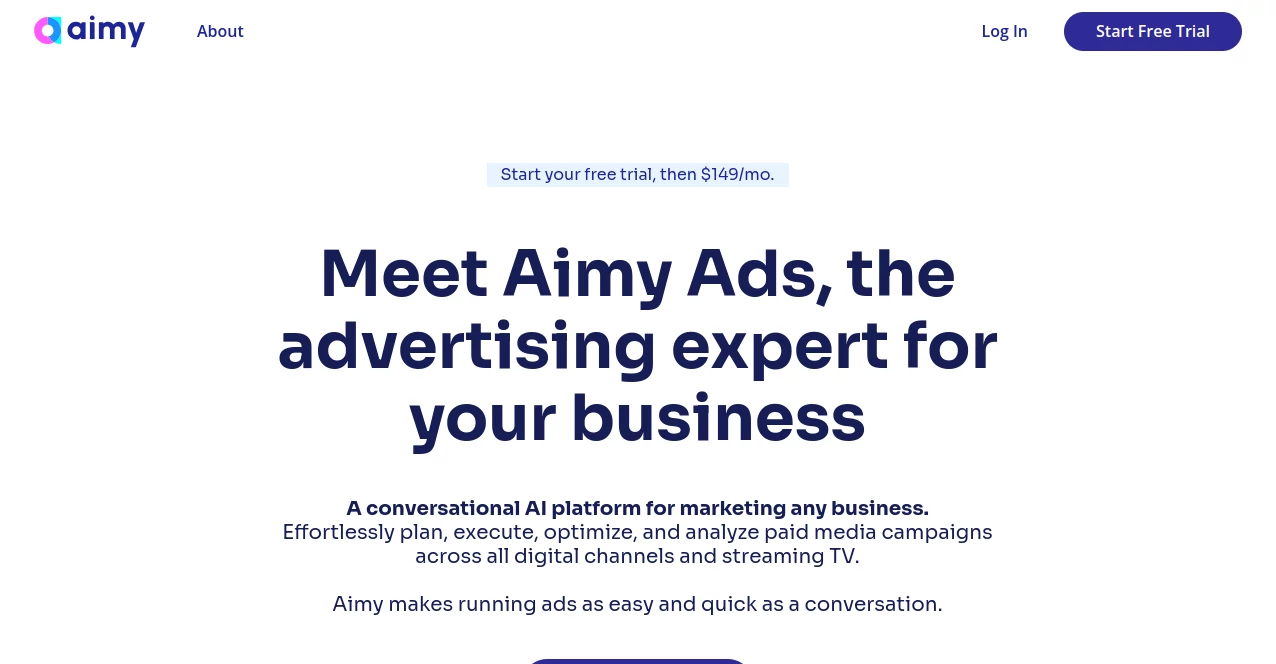 Screenshot of Aimy – An AI tool in the ,AI Advertising Assistant ,AI Ad Generator ,AI Marketing Plan Generator ,AI Digital Marketing Generator  category, showcasing its interface and key features.