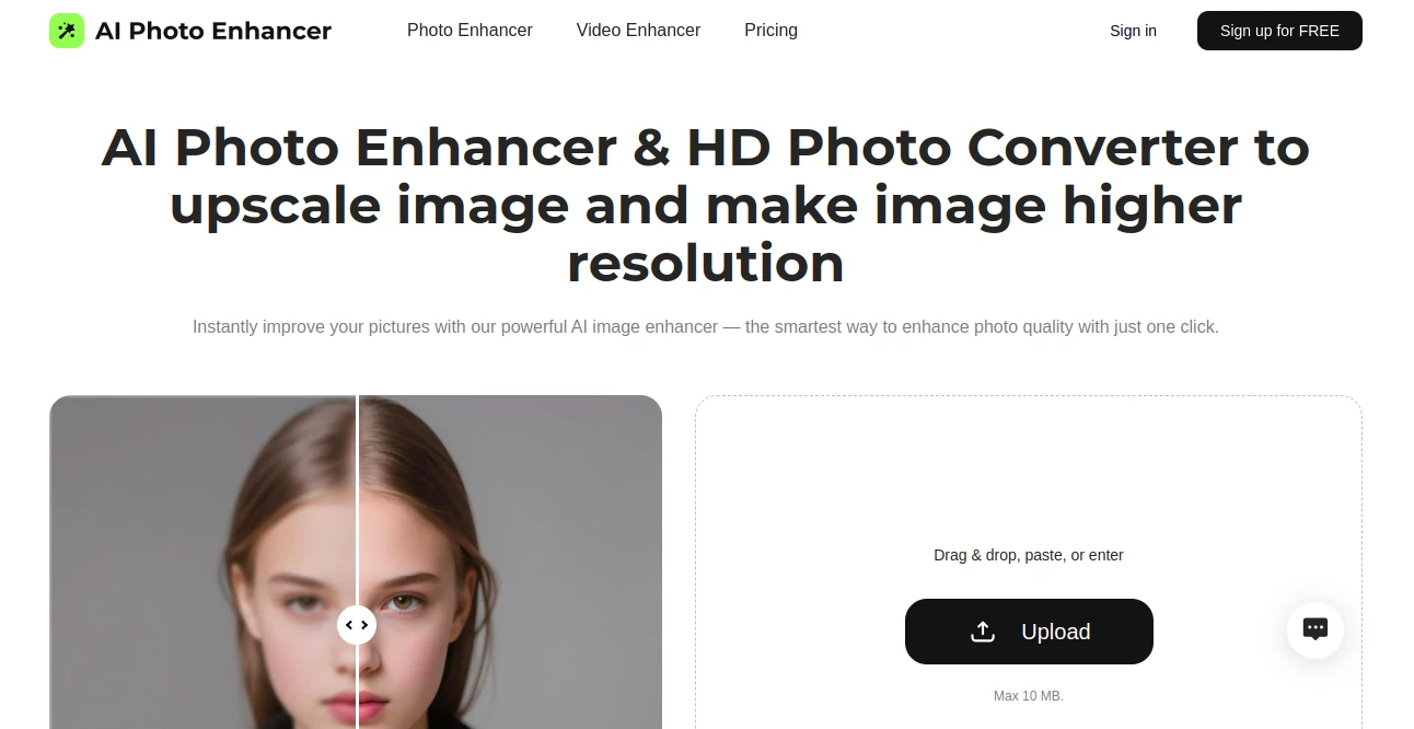 Screenshot of AI Photo Enhancer – An AI tool in the ,Photo & Image Editor ,AI Photo Enhancer ,AI Photo Restoration  category, showcasing its interface and key features.