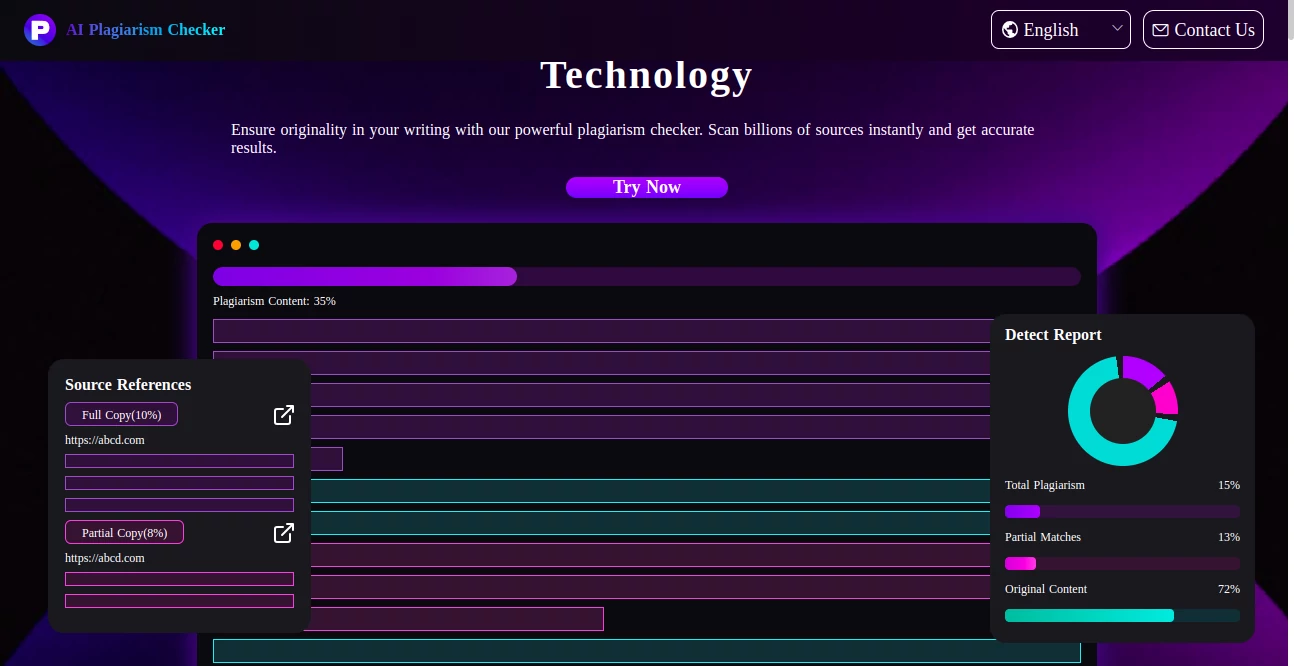 Screenshot of AI Plagiarism Checker – An AI tool in the ,AI Checker Essay ,AI Plagiarism Checker ,AI Grammar Checker  category, showcasing its interface and key features.