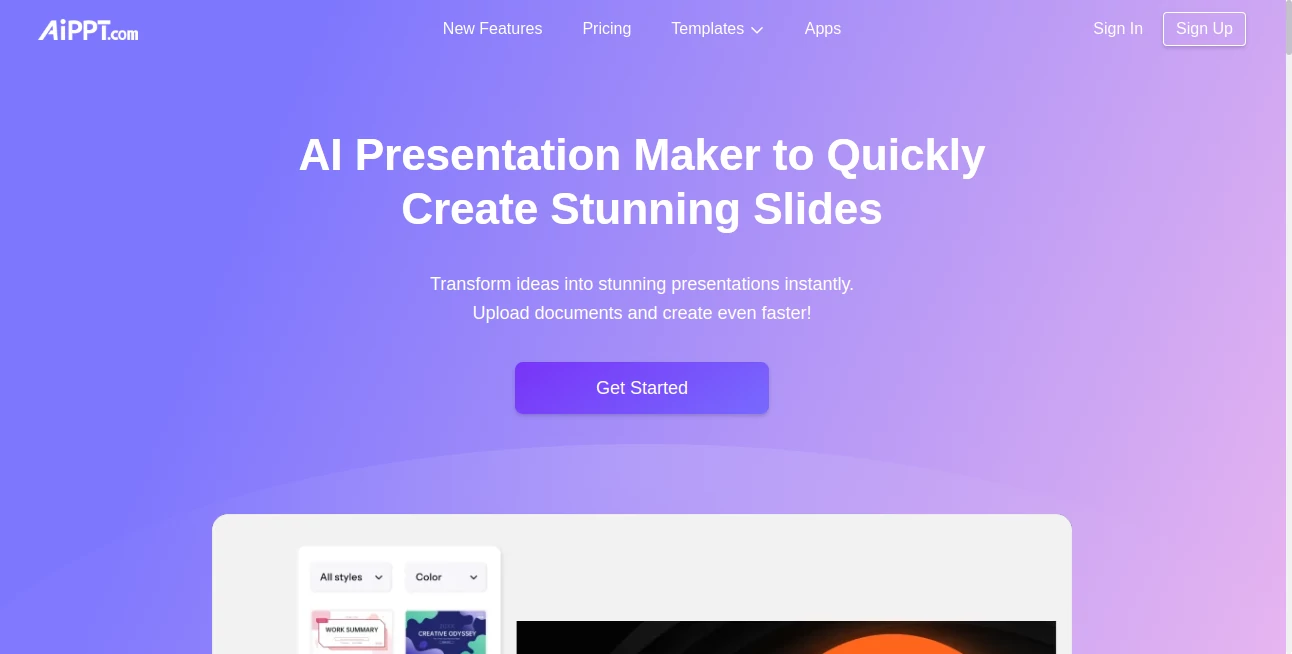 Screenshot of AIPPT – An AI tool in the ,AI Writing Assistants ,AI Content Generator ,AI Design Generator ,AI Presentation Generator  category, showcasing its interface and key features.