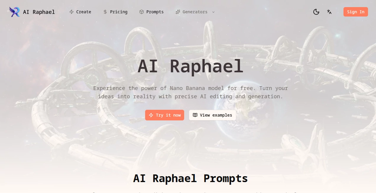 Screenshot of AI Raphael – An AI tool in the ,AI Photo & Image Generator ,AI Image to Image ,AI Art Generator ,AI Design Generator  category, showcasing its interface and key features.
