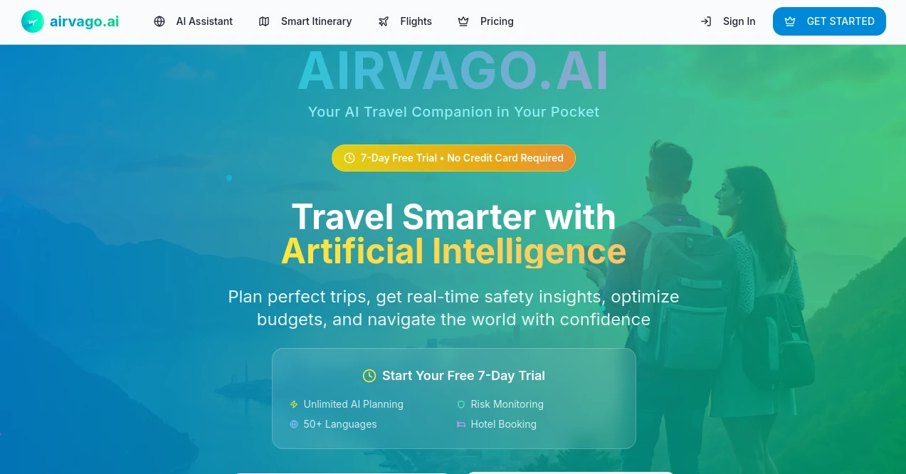 Screenshot of Airvago AI – An AI tool in the ,AI Trip Planner  category, showcasing its interface and key features.