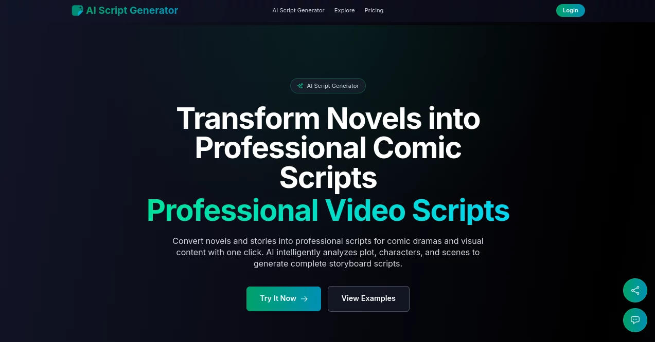 Screenshot of AI Script Generator – An AI tool in the ,AI Script Writing ,AI Story Writing ,AI Creative Writing ,AI Content Generator  category, showcasing its interface and key features.