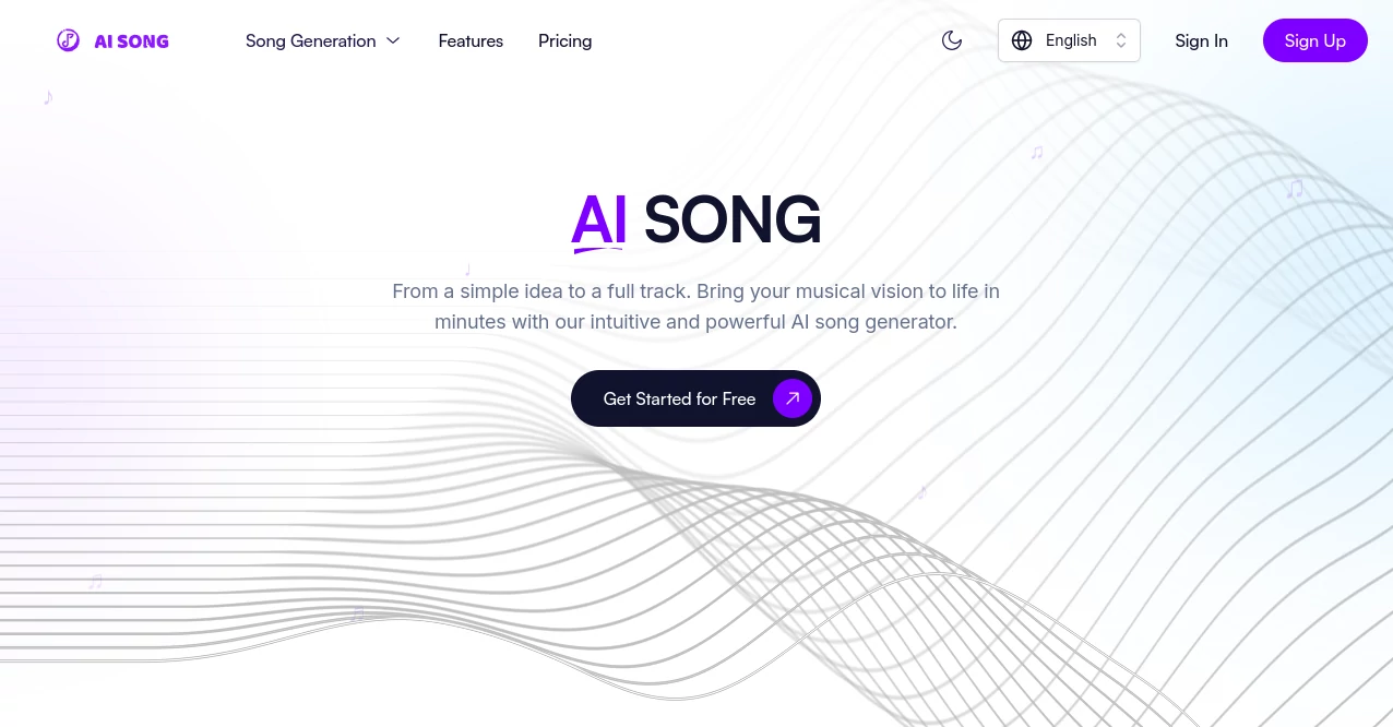 Screenshot of AI Song – An AI tool in the ,AI Lyrics Generator ,AI Music Generator ,AI Singing Generator  category, showcasing its interface and key features.