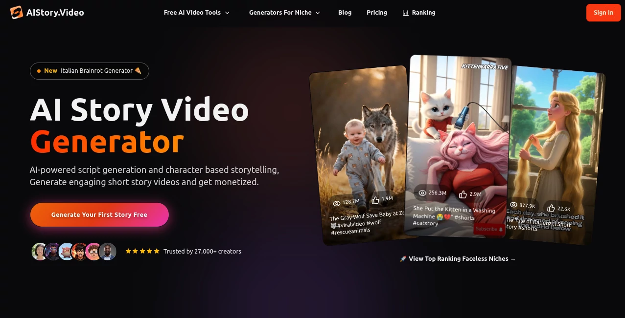 Screenshot of AI Story Video – An AI tool in the ,AI Story Writing ,AI Animated Video ,AI Text to Video ,AI Video Generator  category, showcasing its interface and key features.
