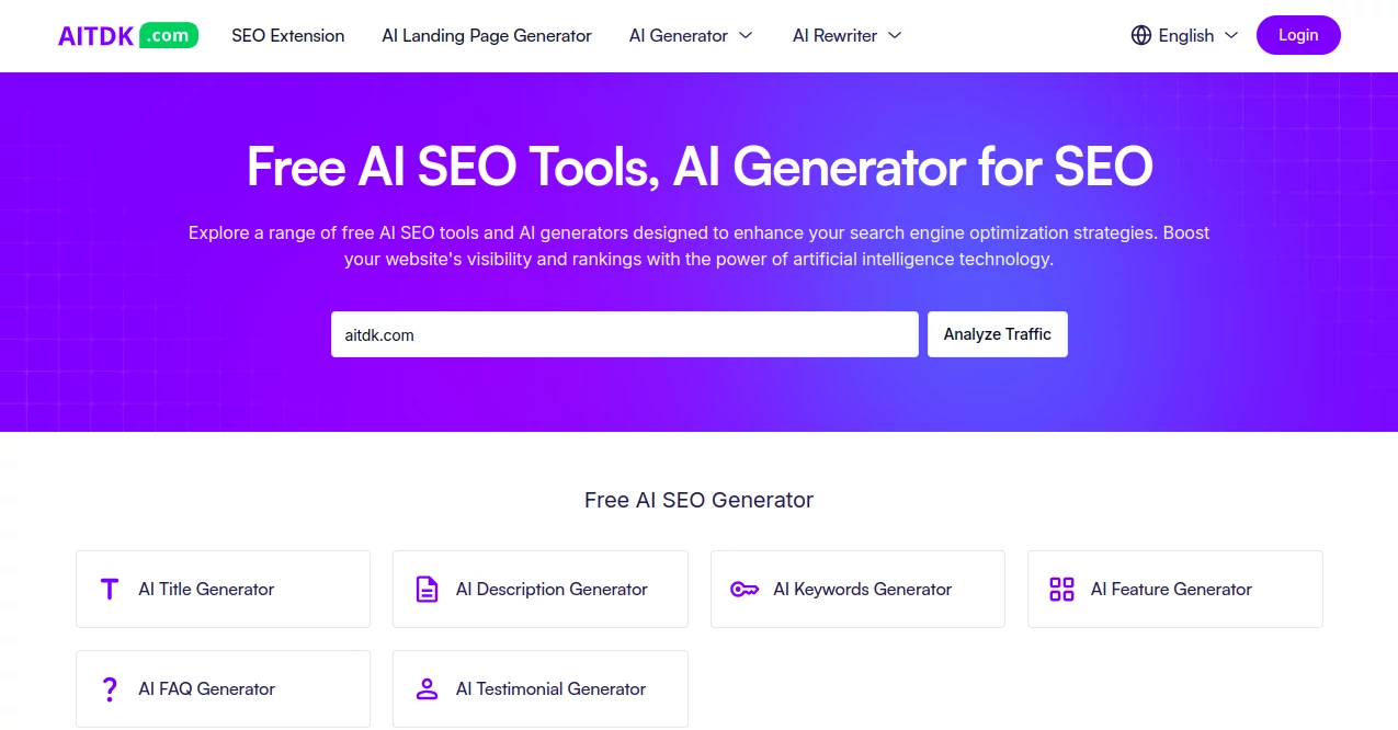 Screenshot of AITDK – An AI tool in the ,AI Content Generator ,AI SEO Assistant  category, showcasing its interface and key features.