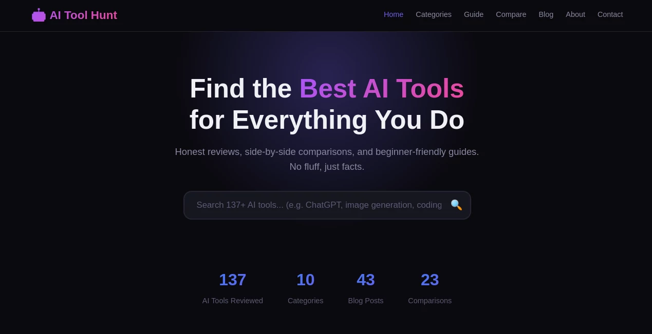 Screenshot of aitoolhunt.top – An AI tool in the ,AI Tools Directory  category, showcasing its interface and key features.