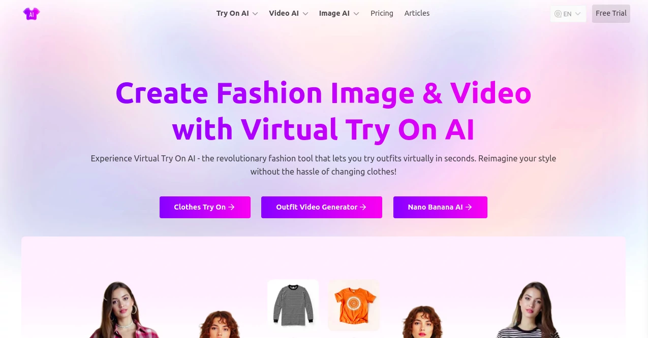 Screenshot of Virtual Try On AI – An AI tool in the ,AI Photo & Image Generator ,AI Clothing Generator ,AI Design Assistant  category, showcasing its interface and key features.
