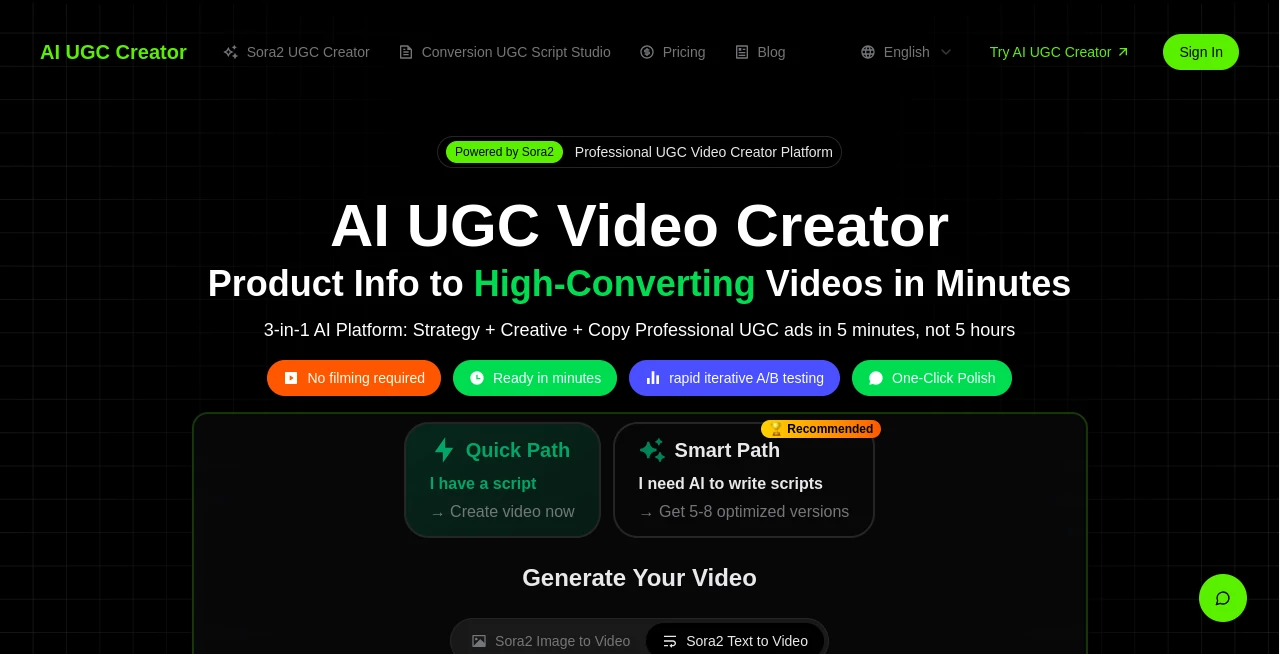 Screenshot of AI UGC Video Creator – An AI tool in the ,AI Text to Video ,AI UGC Video Generator ,AI Personalized Video Generator ,AI Video Generator  category, showcasing its interface and key features.