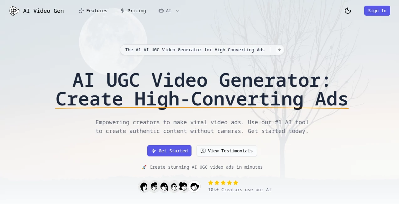 Screenshot of AI UGC Video Generator – An AI tool in the ,AI Text to Video ,AI UGC Video Generator ,AI Personalized Video Generator ,AI Video Generator  category, showcasing its interface and key features.