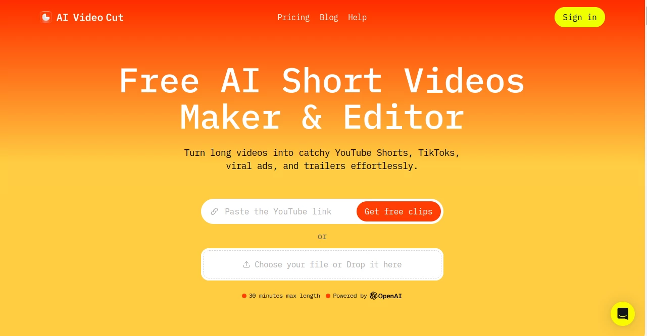 Screenshot of AI Video Cut – An AI tool in the ,AI Animated Video ,AI Video Editor ,AI Video Enhancer ,AI Short Clips Generator  category, showcasing its interface and key features.