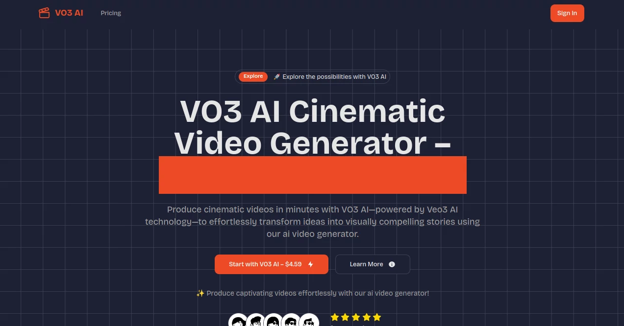 Screenshot of VO3 AI – An AI tool in the ,AI Animated Video ,AI Text to Video ,AI Video Generator ,AI Voice & Audio Editing  category, showcasing its interface and key features.