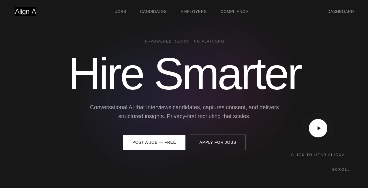 Screenshot of Align-A – An AI tool in the ,AI Interview Assistant ,AI Recruiting ,AI Productivity Tools ,AI Team Collaboration  category, showcasing its interface and key features.