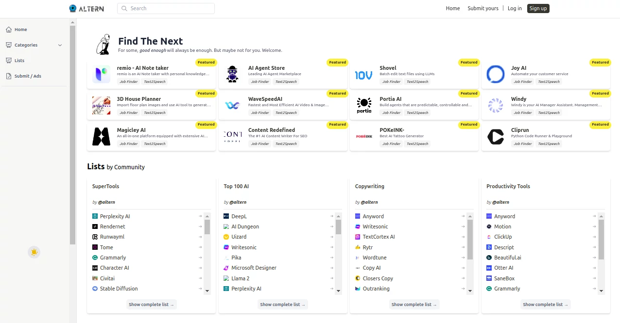 Screenshot of Altern – An AI tool in the ,AI Tools Directory  category, showcasing its interface and key features.