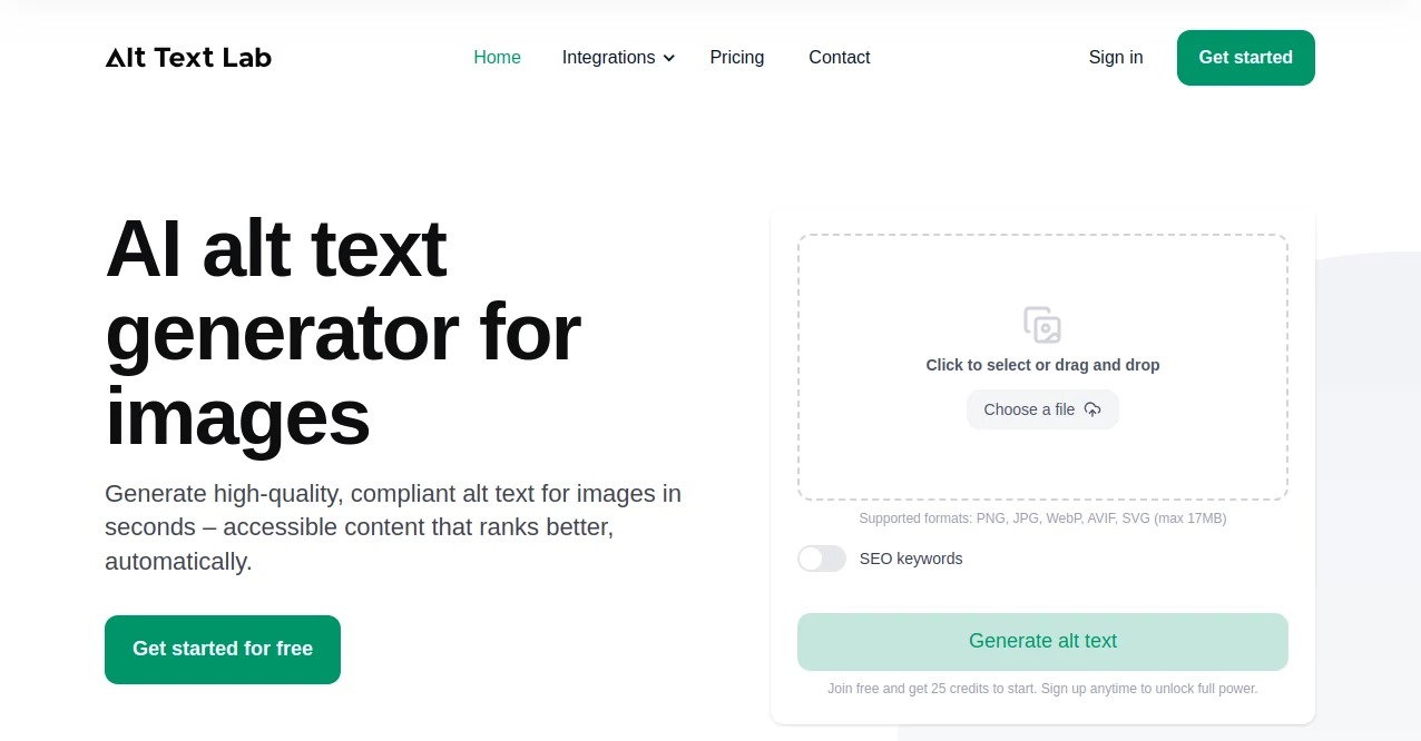 Screenshot of AltTextLab – An AI tool in the ,AI Content Generator ,AI Productivity Tools  category, showcasing its interface and key features.