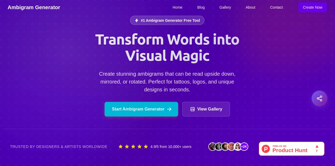 Screenshot of Ambigram Generator Online – An AI tool in the ,AI Tattoo Generator ,AI Design Generator  category, showcasing its interface and key features.