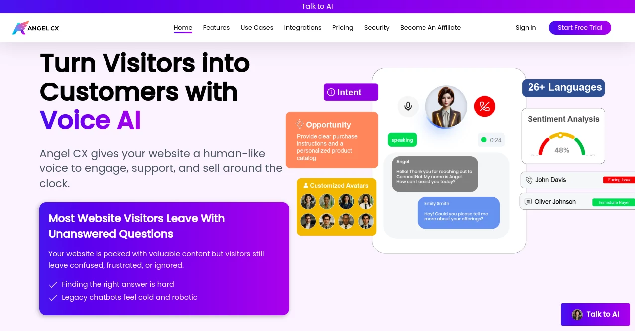 Screenshot of Angel CX AI – An AI tool in the ,AI Customer Service Assistant  category, showcasing its interface and key features.