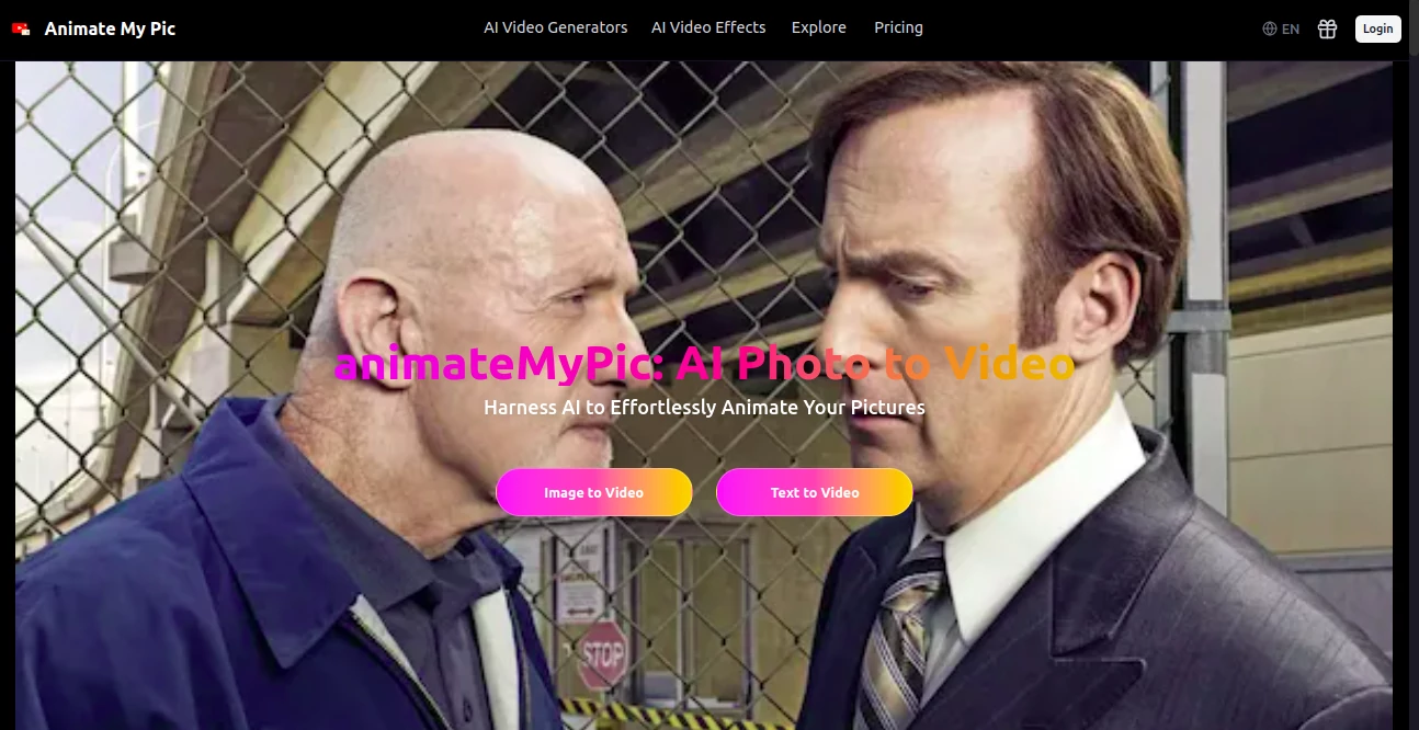 Screenshot of Animate My Pic – An AI tool in the ,AI Animated Video ,AI Image to Video ,AI Video Generator  category, showcasing its interface and key features.