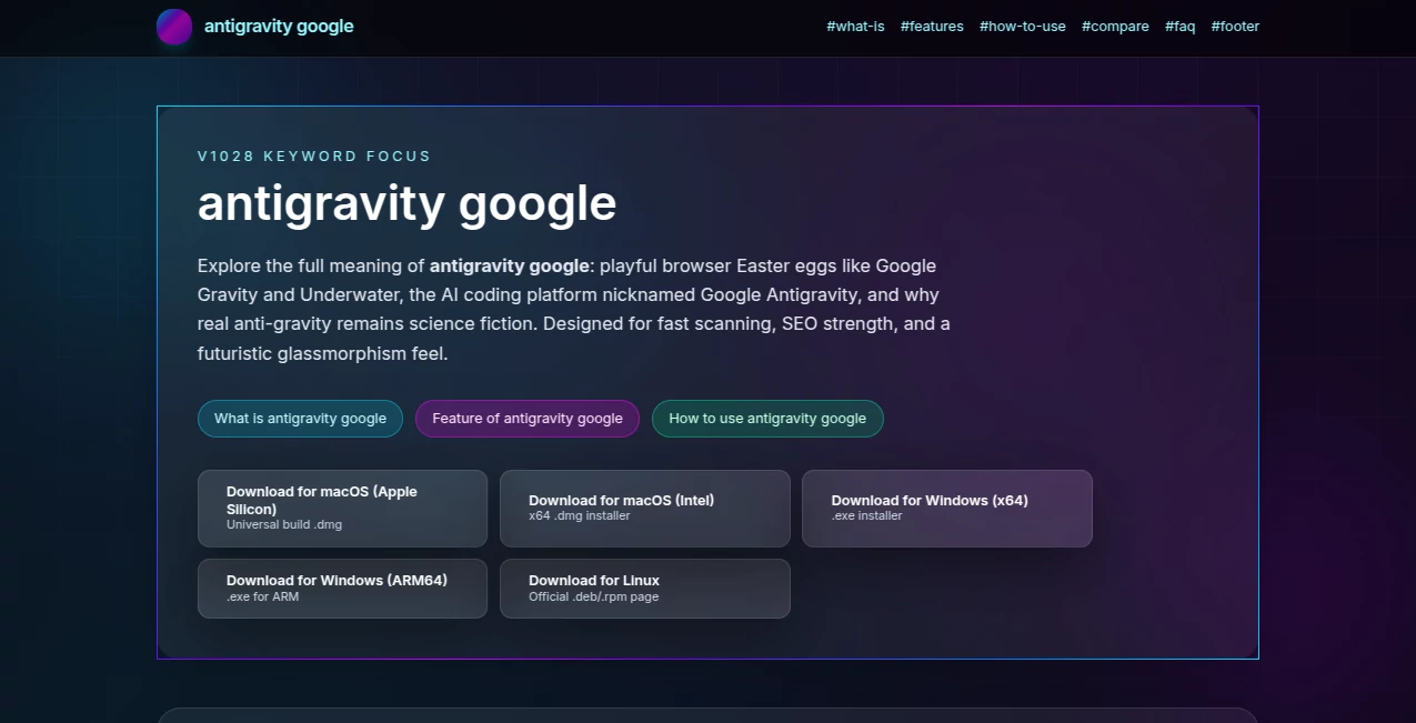 Screenshot of antigravity google – An AI tool in the ,AI Code Assistant ,AI Code Generator ,AI Code Refactoring ,AI Developer Tools  category, showcasing its interface and key features.