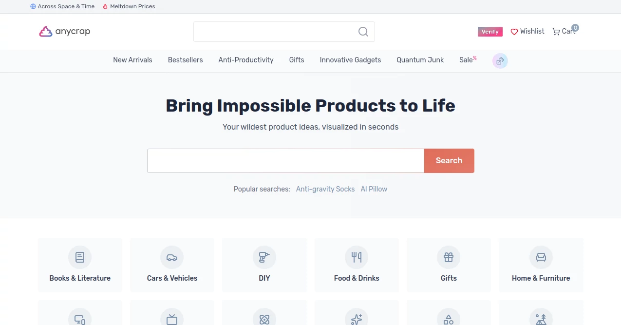 Screenshot of Anycrap – An AI tool in the ,AI Product Description Generator ,AI Fun Tools ,AI Gift Ideas ,Other  category, showcasing its interface and key features.