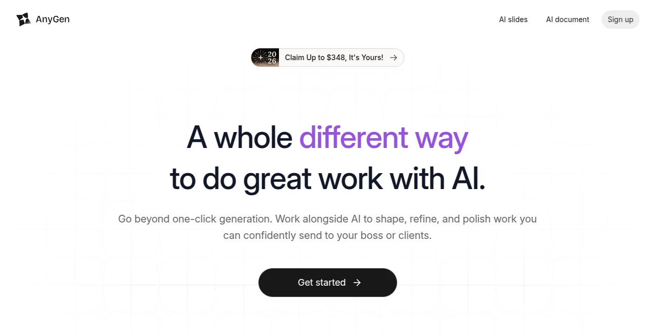 Screenshot of AnyGen – An AI tool in the ,AI Presentation Generator ,AI Productivity Tools ,AI Documents Assistant  category, showcasing its interface and key features.