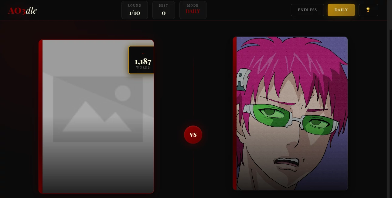 Screenshot of Ao3dle – An AI tool in the ,AI Game ,AI Fun Tools  category, showcasing its interface and key features.