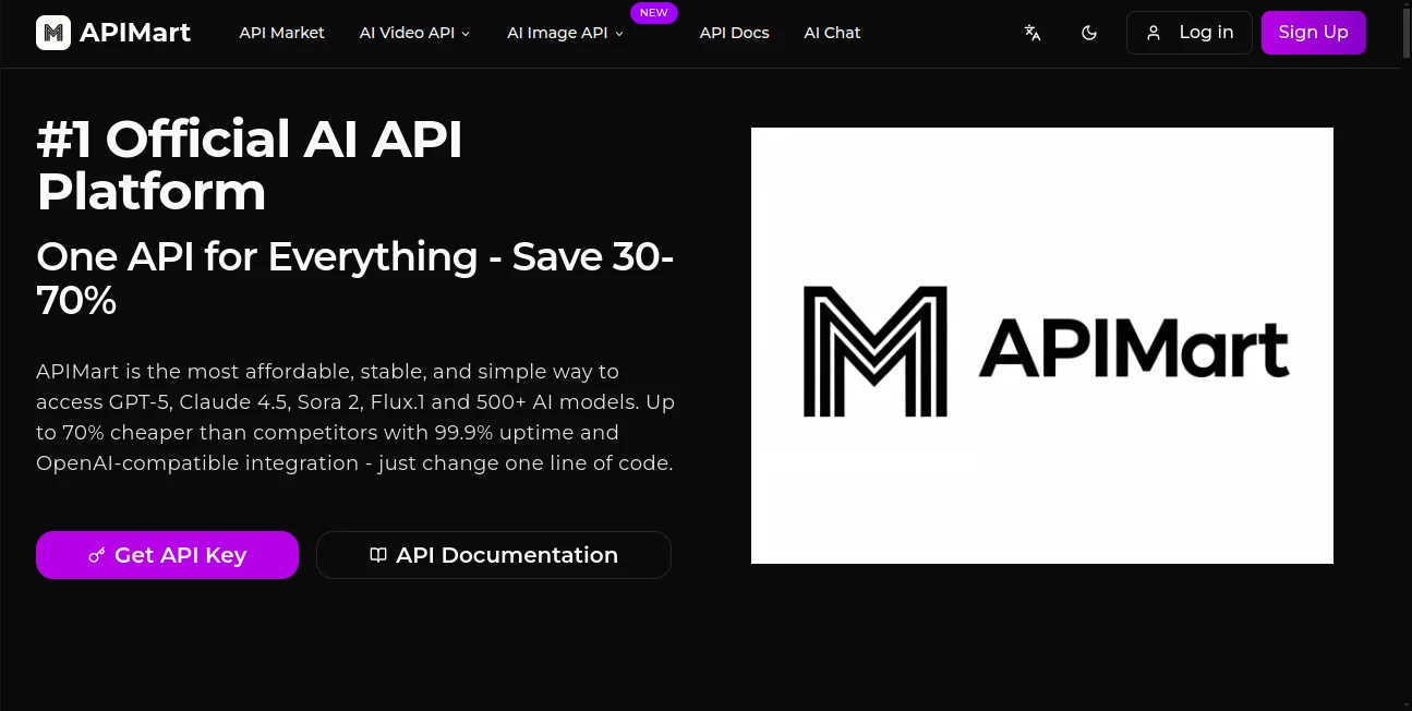 Screenshot of APIMart – An AI tool in the ,AI API Design ,AI Developer Tools ,AI Research Tool ,AI Workflow Management  category, showcasing its interface and key features.