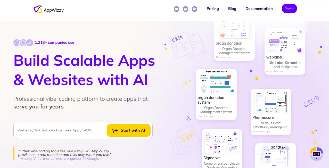 Screenshot of AppWizzy – An AI tool in the ,AI Website Builder ,AI No-Code & Low-Code ,AI Developer Tools ,AI App Builder  category, showcasing its interface and key features.