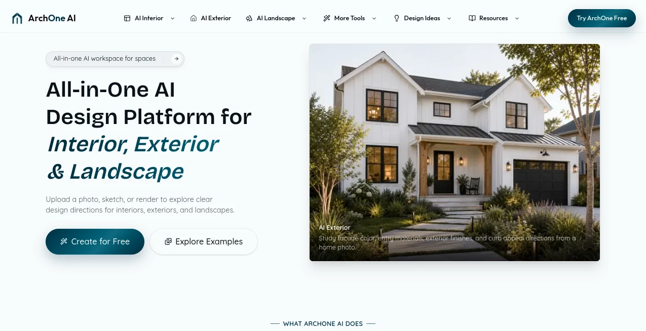 Screenshot of ArchOne AI – An AI tool in the ,AI Photo & Image Generator ,Design & Art ,AI Image to Image ,AI Interior & Room Design  category, showcasing its interface and key features.
