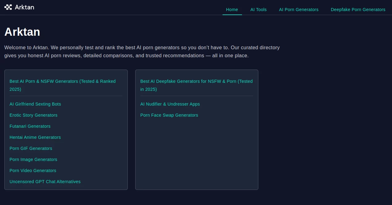 Screenshot of Arktan – An AI tool in the ,NSFW  category, showcasing its interface and key features.