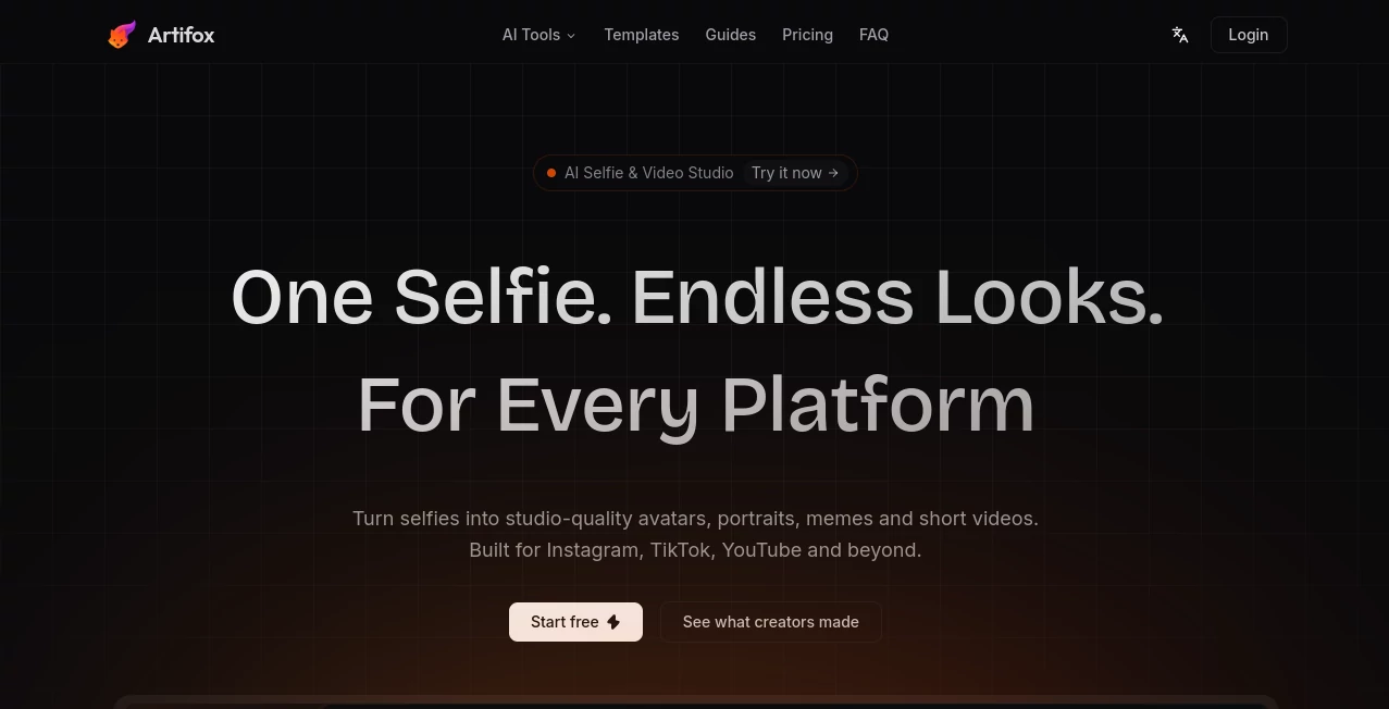 Screenshot of Artifox – An AI tool in the ,AI Avatar Generator ,Photo & Image Editor ,AI Video Generator ,AI Art Generator  category, showcasing its interface and key features.