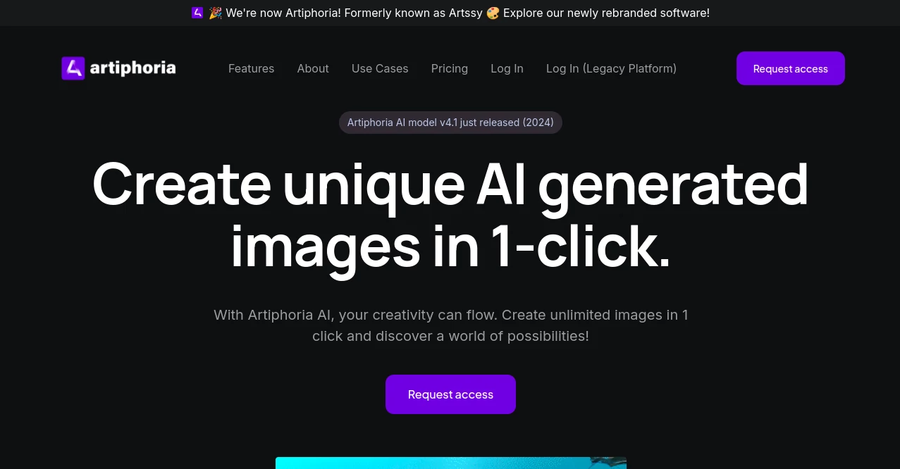 Screenshot of Artiphoria – An AI tool in the ,AI Text to Image ,AI Photo & Image Generator ,AI Art Generator ,AI Design Generator  category, showcasing its interface and key features.