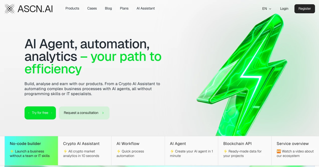 Screenshot of ASCN.AI – An AI tool in the ,AI Trading Bot Assistant ,AI Investing Assistant ,AI Lead Generation ,AI Workflow Management  category, showcasing its interface and key features.