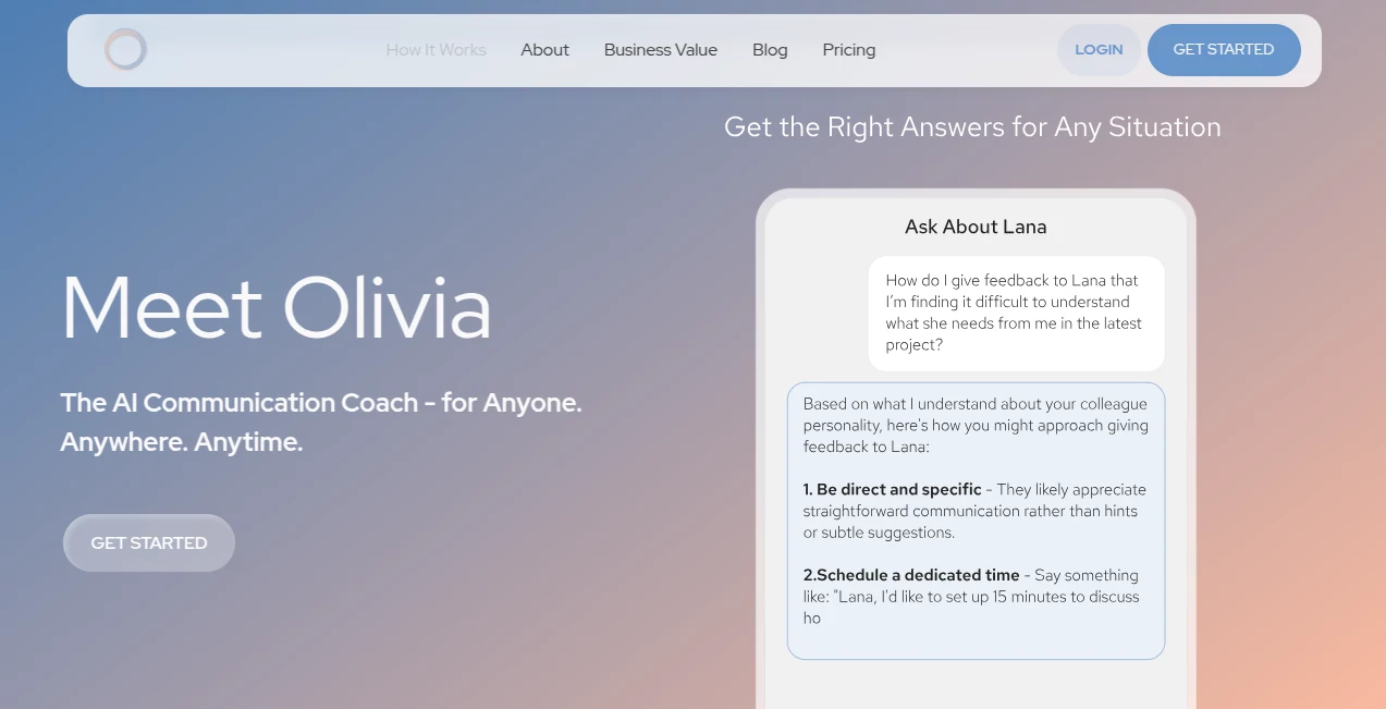 Screenshot of Ask Olivia – An AI tool in the ,AI Chatbot ,AI Life Assistant ,AI Mental Health  category, showcasing its interface and key features.