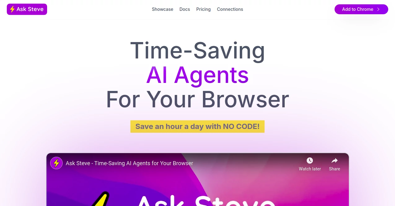 Screenshot of AskSteve – An AI tool in the ,AI Browsers Builder ,AI Coaching ,AI Productivity Tools ,AI Task Management  category, showcasing its interface and key features.