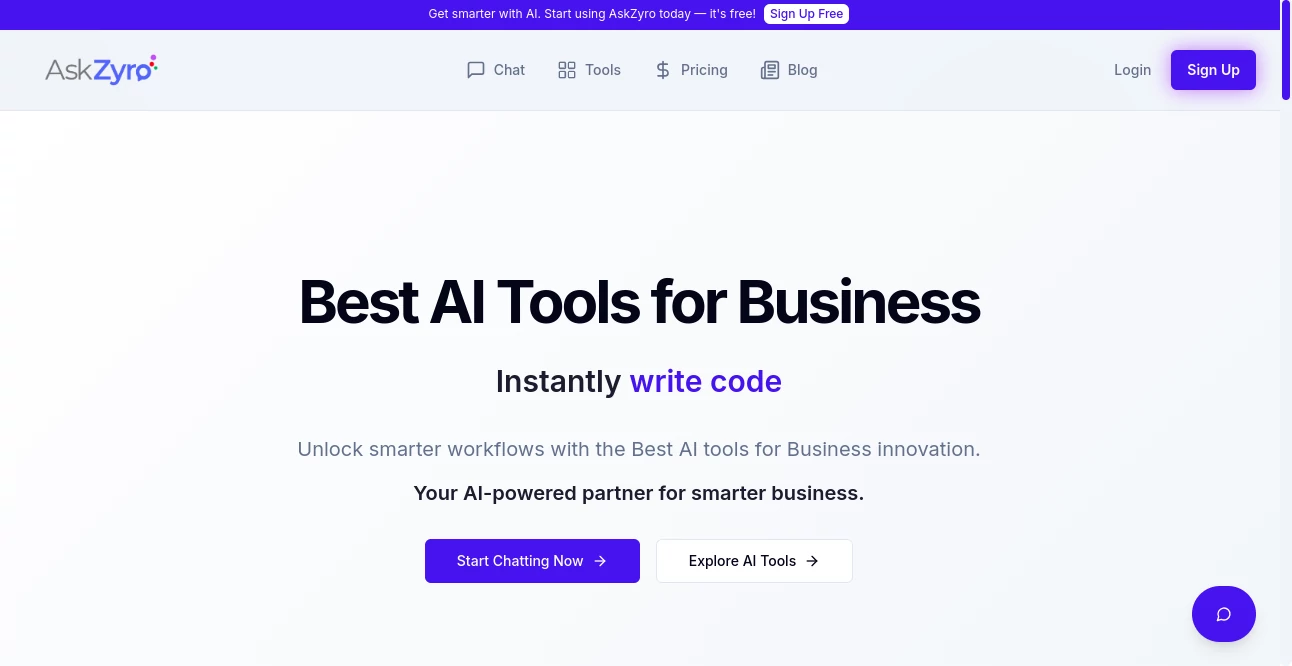 Screenshot of AskZyro – An AI tool in the ,AI Content Generator ,AI Domain Name Generator ,AI SEO Assistant ,AI Marketing Plan Generator  category, showcasing its interface and key features.