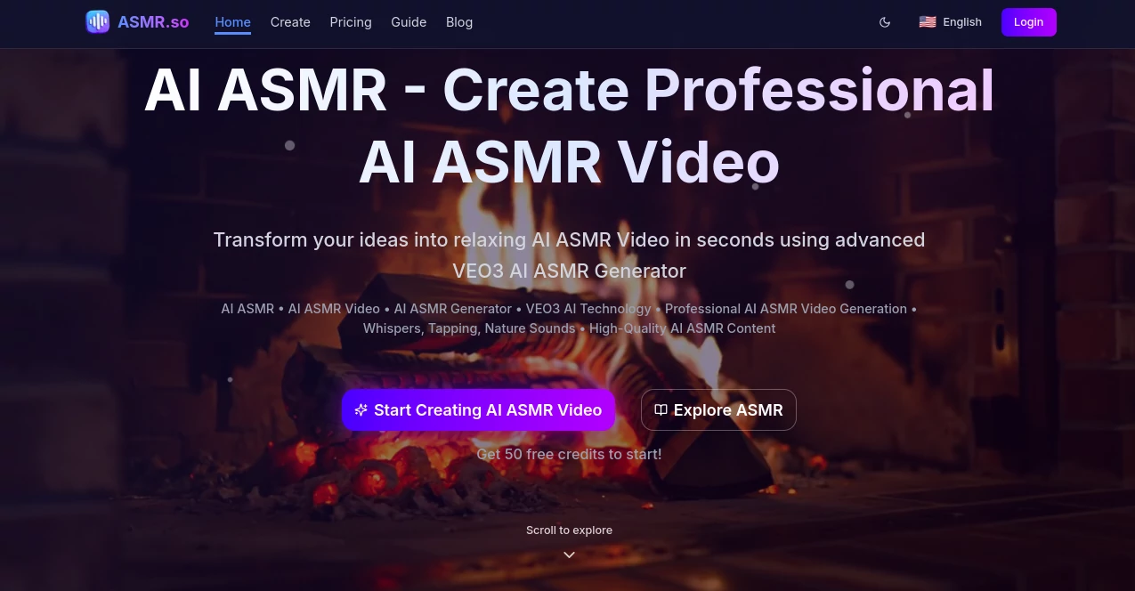Screenshot of AI ASMR – An AI tool in the ,AI Animated Video ,AI Video Generator  category, showcasing its interface and key features.