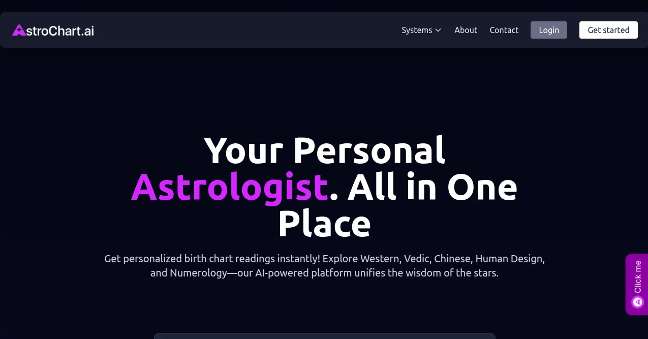 Screenshot of AstroChart AI – An AI tool in the ,AI Chatbot ,AI Life Assistant ,AI Fun Tools ,AI Knowledge Base  category, showcasing its interface and key features.