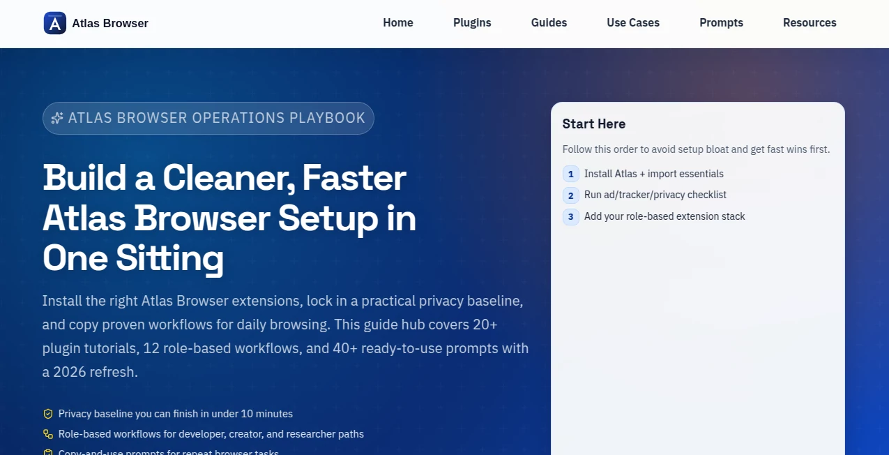 Screenshot of Atlas Browser Guide – An AI tool in the ,AI Search Engine ,AI Browsers Builder ,AI Research Tool ,AI Productivity Tools  category, showcasing its interface and key features.