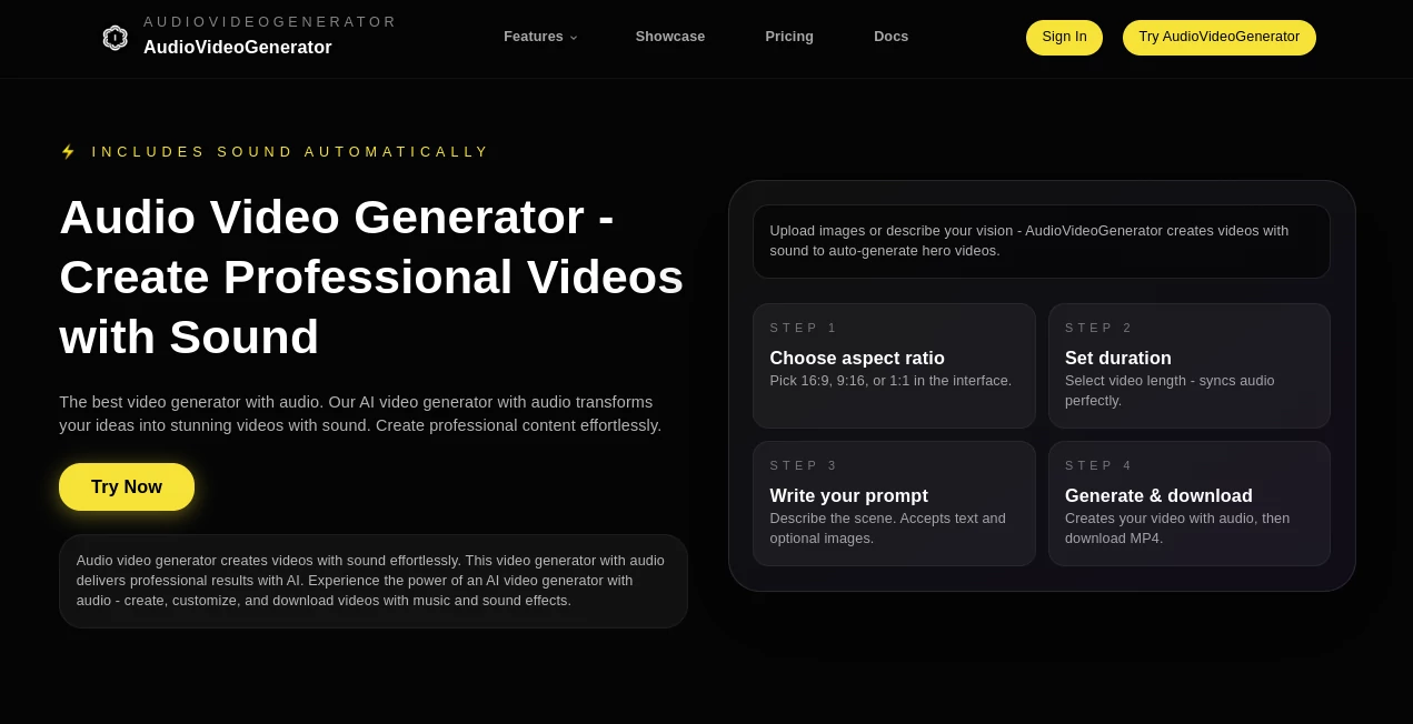 Screenshot of AudioVideoGenerator – An AI tool in the ,AI Image to Video ,AI Text to Video ,AI Video Generator ,AI Music Generator  category, showcasing its interface and key features.