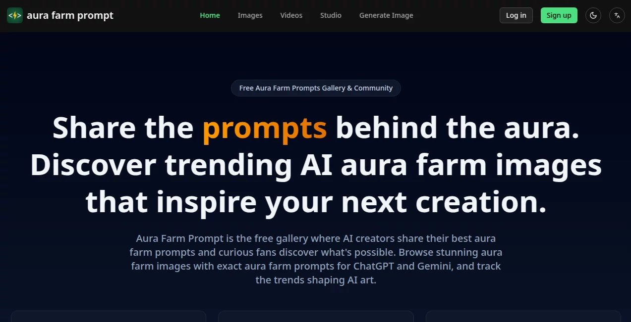 Screenshot of aura farm prompt – An AI tool in the ,AI Content Generator ,AI Art Generator ,AI Design Generator ,Prompt  category, showcasing its interface and key features.